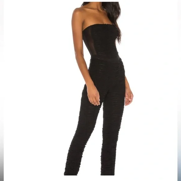 I.AM.GIA Ophelia black strapless mesh ruched jumpsuit club party festival medium
